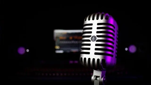 Studio microphone under purple light